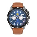 Montre Athos 3 - Double Fuseau horaire - Cadran Bleu et Bracelet Marron