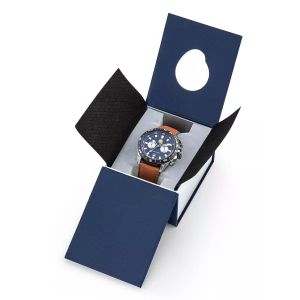 Coffret bleu marin, écrin de la montre.