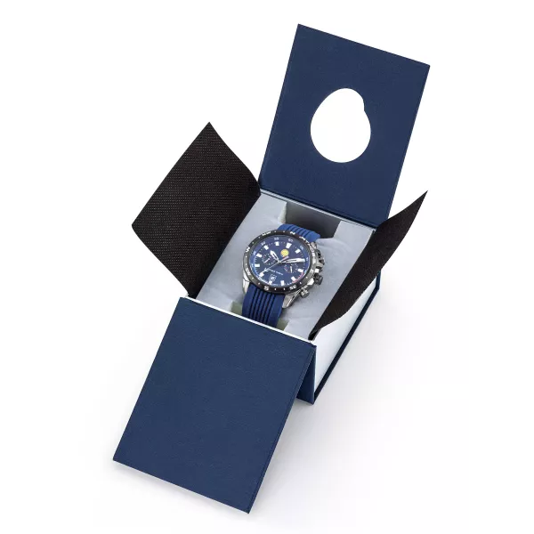 Coffret bleu marine, écrin de la montre.