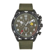 Montre en metal avec cadran et bracelet vert kaki.