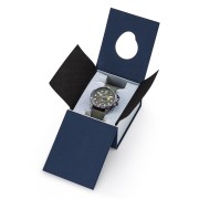 Coffret bleu marine, écrin de la montre.