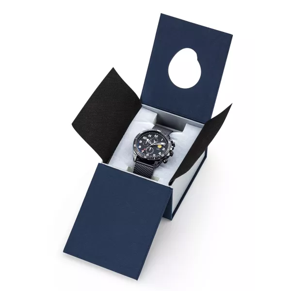 Coffret bleu marine, écrin de la montre.