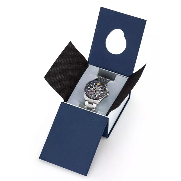 Coffret bleu marine, écrin de la montre.
