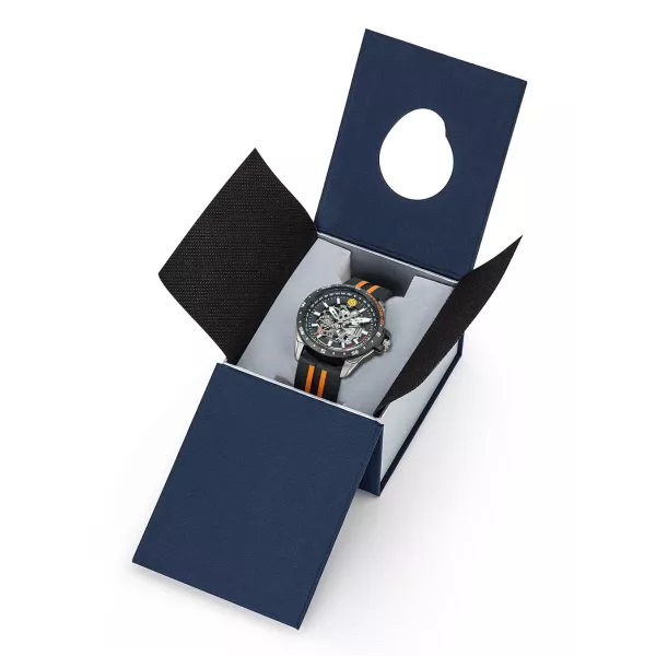 Coffret bleu marine, écrin de la montre.