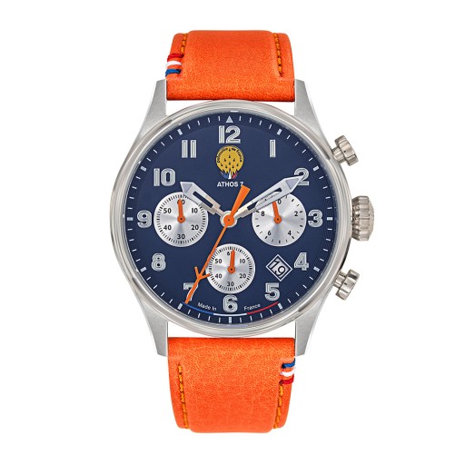 Montre Athos 7 Chronographe - Cadran Bleu et Cuir Orange