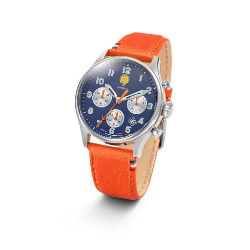 Montre Athos 7 Chronographe - Cadran Bleu et Cuir Orange