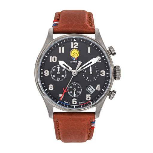 Montre Athos 7 Chronographe - Cadran Noir et Bracelet Marron