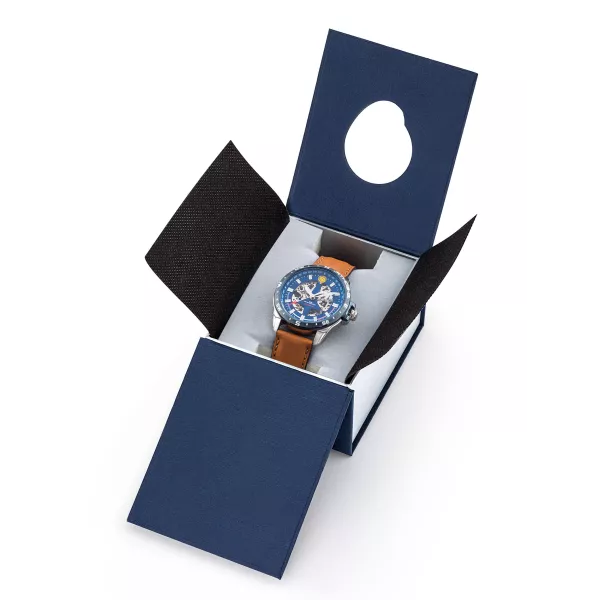 Coffret bleu marine, écrin de la montre.