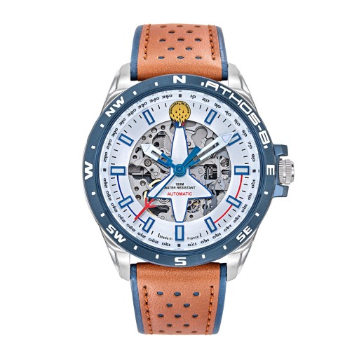 Montre Athos 8 Automatique - Cadran Argenté et Bracelet Cuir Marron