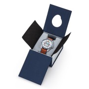 Coffret bleu marine, écrin de la montre.
