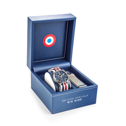 Coffret Edition Spéciale BIG NINE - Montre chronographe quartz - Cadran bleu et Bracelet tricolore