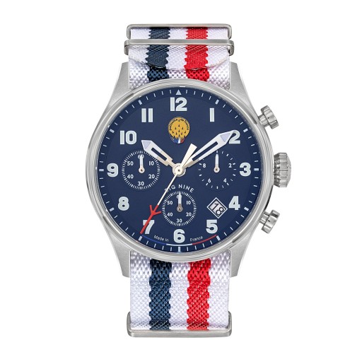 Coffret Edition Spéciale BIG NINE - Montre chronographe quartz - Cadran bleu et Bracelet tricolore