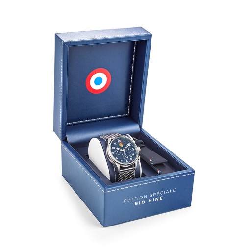 Coffret Edition Spéciale Big Nine - Montre chronographe quartz - Cadran Bleu et Bracelet Acier