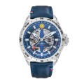 Montre Athos 8 Automatique - Cadran Argenté et  Bracelet Cuir Bleu