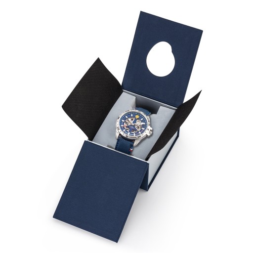Montre Athos 8 Automatique - Cadran Argenté et  Bracelet Cuir Bleu