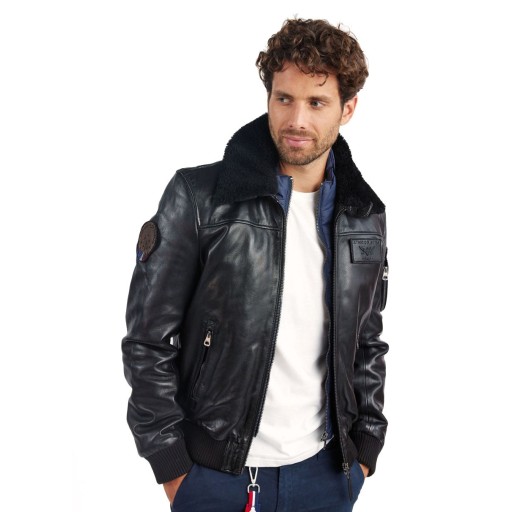 Blouson de pilote en cuir Noir Rafal Ycon - Redskins x Patrouille de France