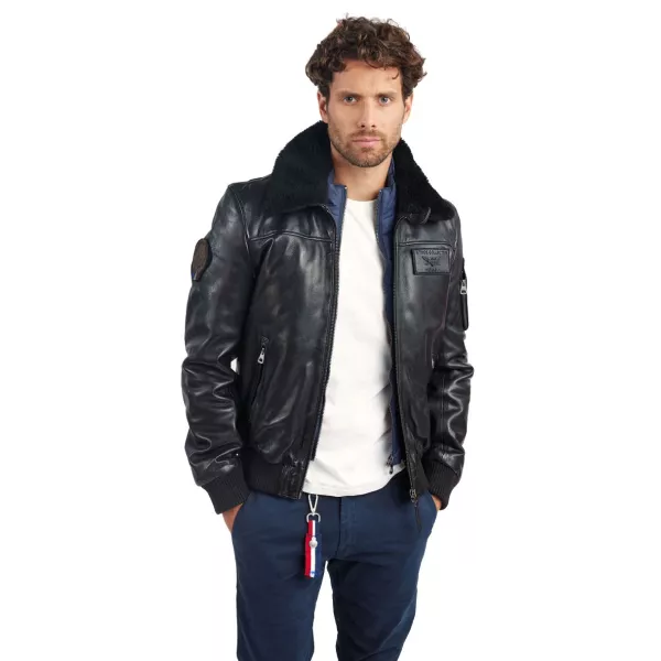Blouson de pilote en cuir Noir Rafal Ycon - Redskins x Patrouille de France