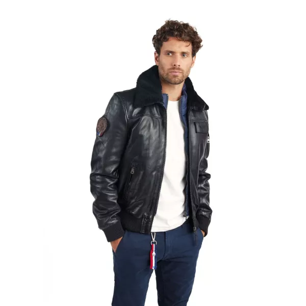 Blouson de pilote en cuir Noir Rafal Ycon - Redskins x Patrouille de France