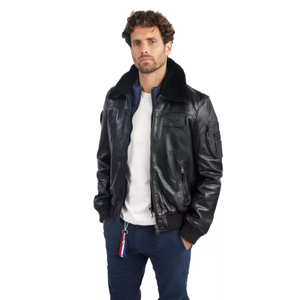 Blouson de pilote en cuir Noir Rafal Ycon - Redskins x Patrouille de France