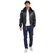 Blouson de pilote en cuir Noir Rafal Ycon - Redskins x Patrouille de France