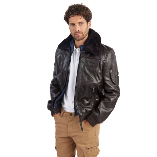 Blouson de pilote en cuir Marron Rafal Ycon - Redskins x Patrouille de France