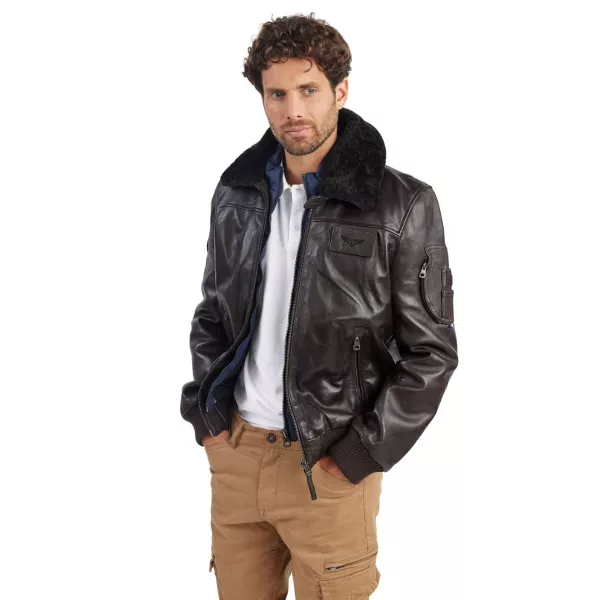 Blouson en cuir marron