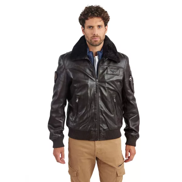 Blouson de pilote en cuir Marron Rafal Ycon - Redskins x Patrouille de France