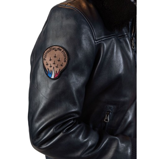 Blouson de pilote en cuir Bleu Marine Rafal Ycon - Redskins x Patrouille de France