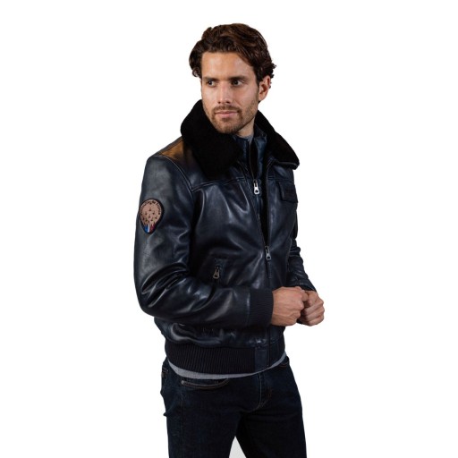 Blouson de pilote en cuir Bleu Marine Rafal Ycon - Redskins x Patrouille de France