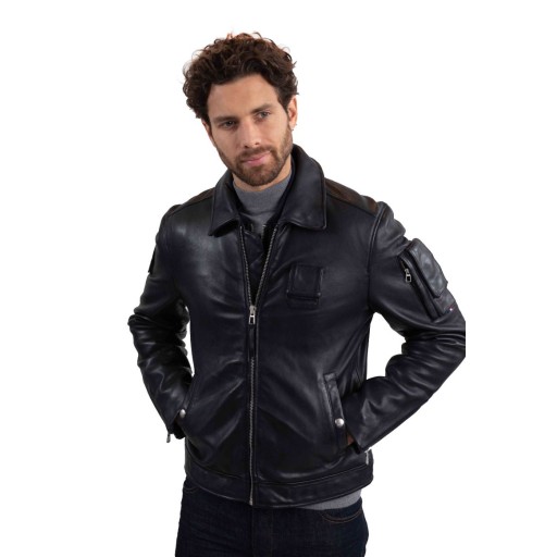 Blouson en cuir Bleu Marine Jaegger Alpha - Redskins x Patrouille de France