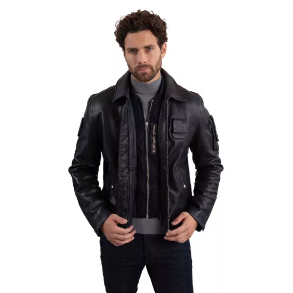 Blouson en cuir Bleu Marine Jaegger Alpha - Redskins x Patrouille de France