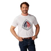 T-shirt blanc à manches courtes avec visuel sur le torse.