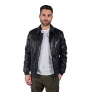 Blouson en Cuir Noir avec col à revers