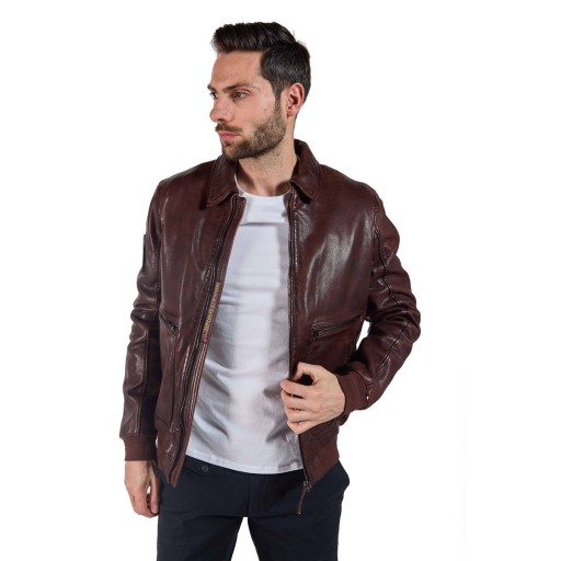Blouson en Cuir Marron Firefly Earth - Redskins x Patrouille de France
