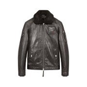 Blouson en cuir marron et à la coupe droite