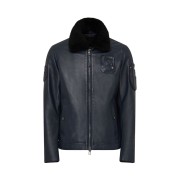 Blouson en Cuir Bleu Marine foncé Jet French Atlas - Redskins x Armée de l'Air et de l'Espace