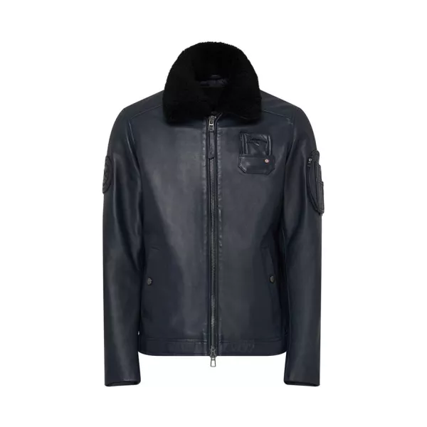 Blouson en Cuir Bleu Marine foncé Jet French Atlas - Redskins x Armée de l'Air et de l'Espace