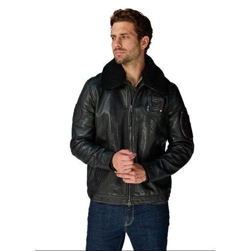 Blouson en Cuir Bleu Marine foncé Jet French Atlas - Redskins x Armée de l'Air et de l'Espace
