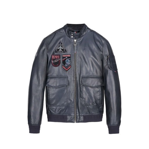 Blouson en Cuir Bleu Marine foncé Opium Napoli - Redskins x Patrouille de France