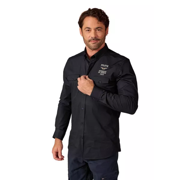 Chemise Bleu Marine ornée d'une broderie exquise et d'un patch d'ailes