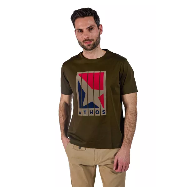 T-shirt Kaki avec logo ATHOS imprimé au centre du t-shirt