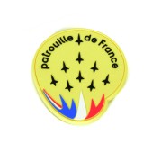 Patch en gomme avec insigne de la Patrouille de France en couleur : fond jaune et panache tricolore.