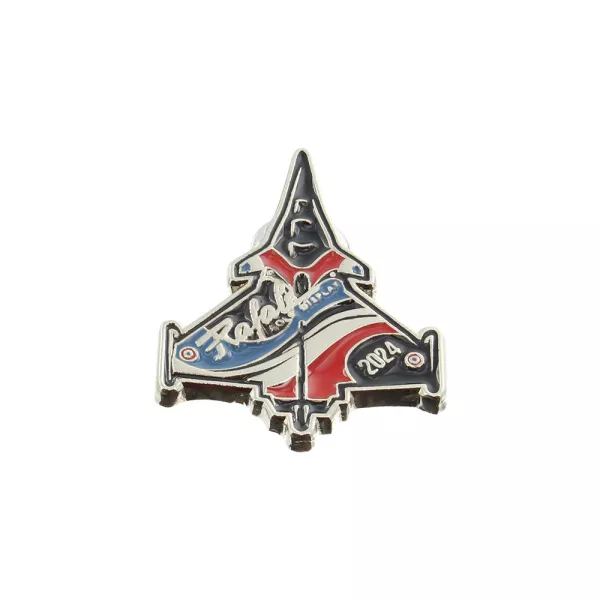 Pin's découpé à la forme du Rafale, arborant les décors tricolores du RSD.