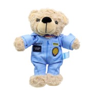 Ourson brun clair en peluche , portant une combinaison de pilote de la Patrouille de France