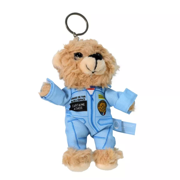 Porte-clé avec ourson en peluche, habillé de la combinaison des pilotes de la Patrouille de France