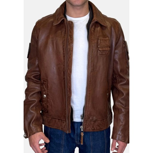Blouson en cuir Cognac Jaegger Alpha - Redskins x Patrouille de France