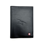 Porte passeport en Cuir lisse Noir, avec logo de l'armée de l'Air et de l'Espace embossé sur le dessus.