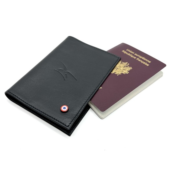 Porte-passeport en Cuir lisse Noir - Armée de l'Air et de l'Espace
