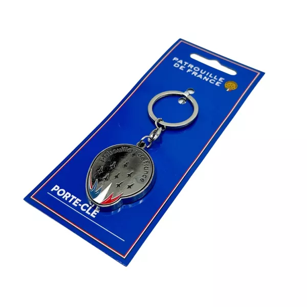 Porte-clé présenté sur cartonette aux couleurs de la Patrouille de France