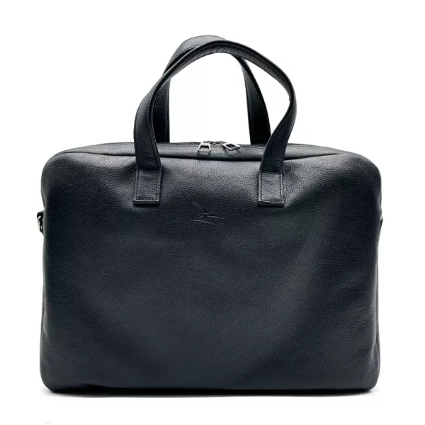 Malette en cuir noir avec logo Epervier embossé dans le cuir.